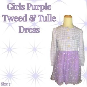 Girls Purple Tweed & Tulle Dress